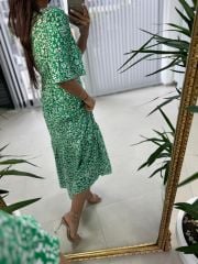 My 3109 Gold Düğmeli Maksi Yeşil Elbise
