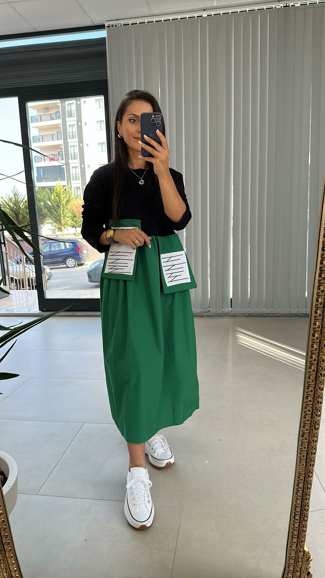 Dr 2432 Cep Zikzaklı Yeşil Tasarım Elbise