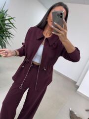 Art 4005 Poliviskon Fermuarlı Yan Büzgülü Mürdüm Takım