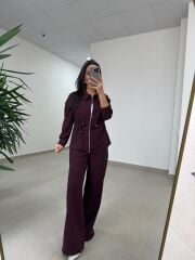 Art 4005 Poliviskon Fermuarlı Yan Büzgülü Mürdüm Takım