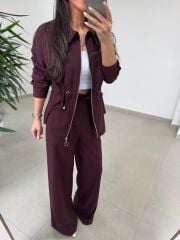 Art 4005 Poliviskon Fermuarlı Yan Büzgülü Mürdüm Takım