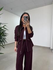 Art 4005 Poliviskon Fermuarlı Yan Büzgülü Mürdüm Takım