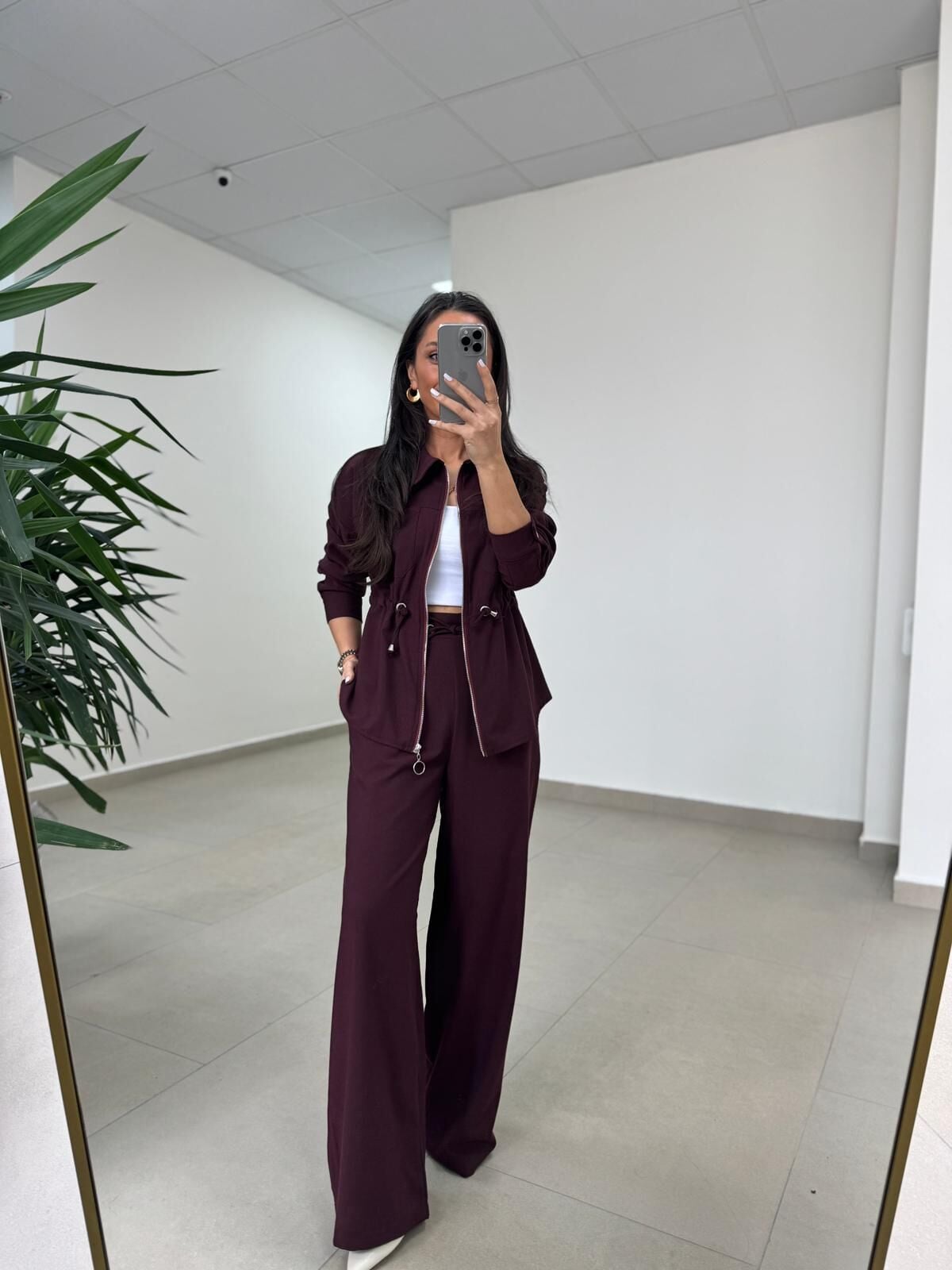 Art 4005 Poliviskon Fermuarlı Yan Büzgülü Mürdüm Takım