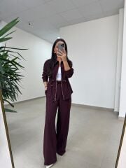 Art 4005 Poliviskon Fermuarlı Yan Büzgülü Mürdüm Takım