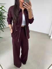 Art 4005 Poliviskon Fermuarlı Yan Büzgülü Mürdüm Takım