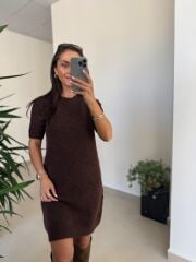 Dv 90257 Kahve Kısa Kol Triko Elbise