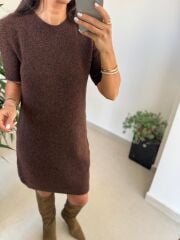 Dv 90257 Kahve Kısa Kol Triko Elbise