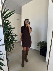 Dv 90257 Kahve Kısa Kol Triko Elbise