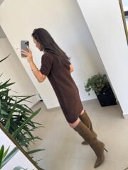 Dv 90257 Kahve Kısa Kol Triko Elbise