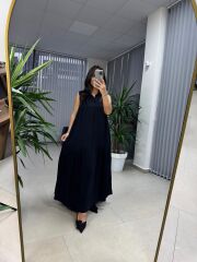 Cr 1634 Siyah Gömlek Yaka Viskon Elbise