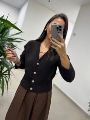 Dv 60273 A.kahve İnci Düğmeli Hırka