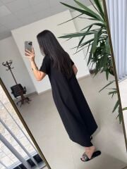 Dr 4021 Poplin Detaylı Siyah Tasarım Elbise