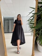 Dr 4021 Poplin Detaylı Siyah Tasarım Elbise