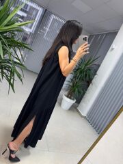 Cr 1634 Siyah Gömlek Yaka Viskon Elbise