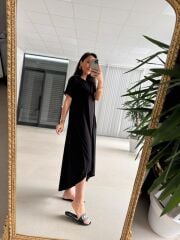 Dr 4021 Poplin Detaylı Siyah Tasarım Elbise