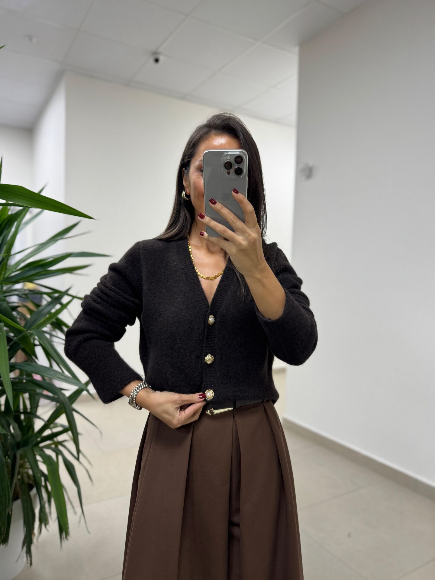 Dv 60273 A.kahve İnci Düğmeli Hırka