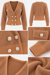 Fz 20779 Camel Kruvaze Yaka İnci Düğmeli Peluş Hırka