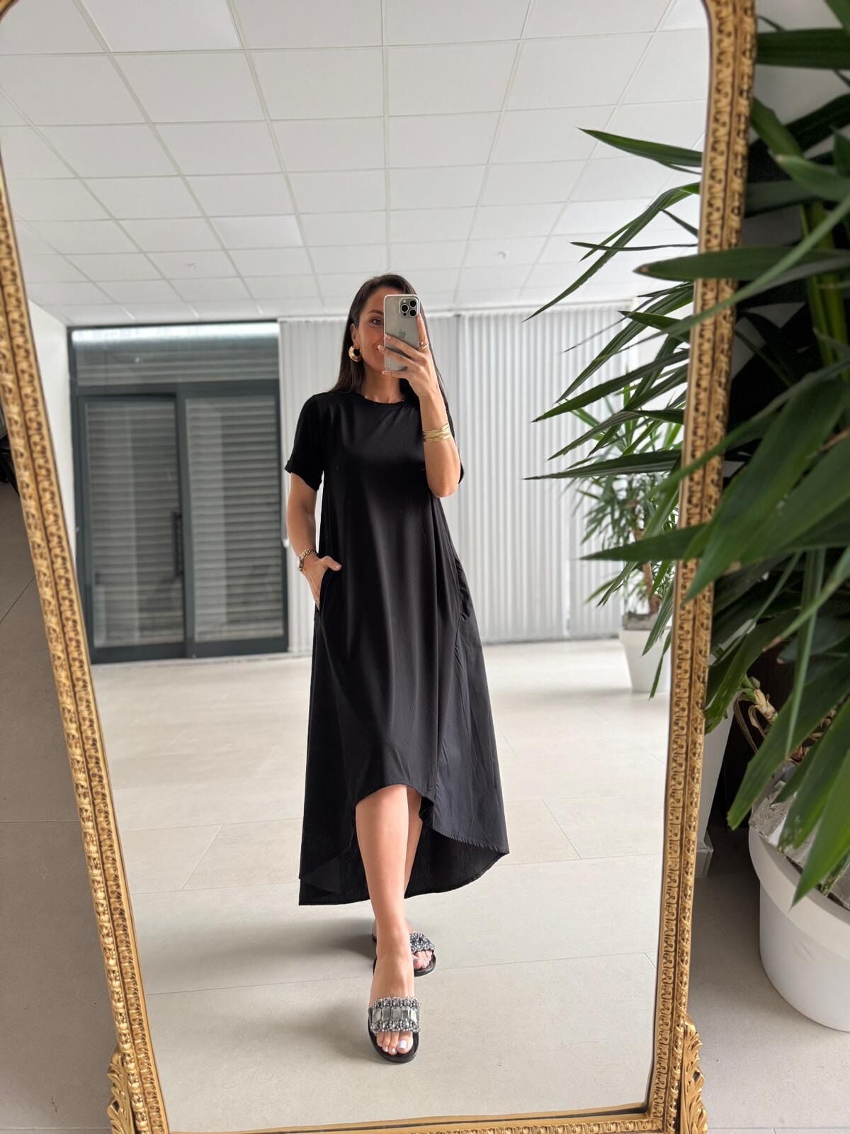 Dr 4021 Poplin Detaylı Siyah Tasarım Elbise