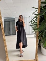 Dr 4021 Poplin Detaylı Siyah Tasarım Elbise