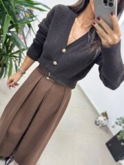 Dv 60273 A.kahve İnci Düğmeli Hırka