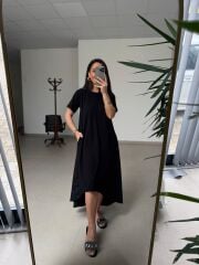 Dr 4021 Poplin Detaylı Siyah Tasarım Elbise