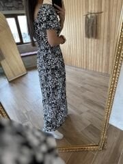 Yaprak desenli maroken elbise