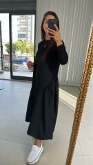 Dr 2420 Sweat ve Poplin Detaylı Tasarım Elbise