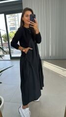 Dr 2420 Sweat ve Poplin Detaylı Tasarım Elbise