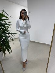 Np 1012 Beyaz Degaje Yaka Kalem Elbise