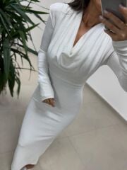 Np 1012 Beyaz Degaje Yaka Kalem Elbise