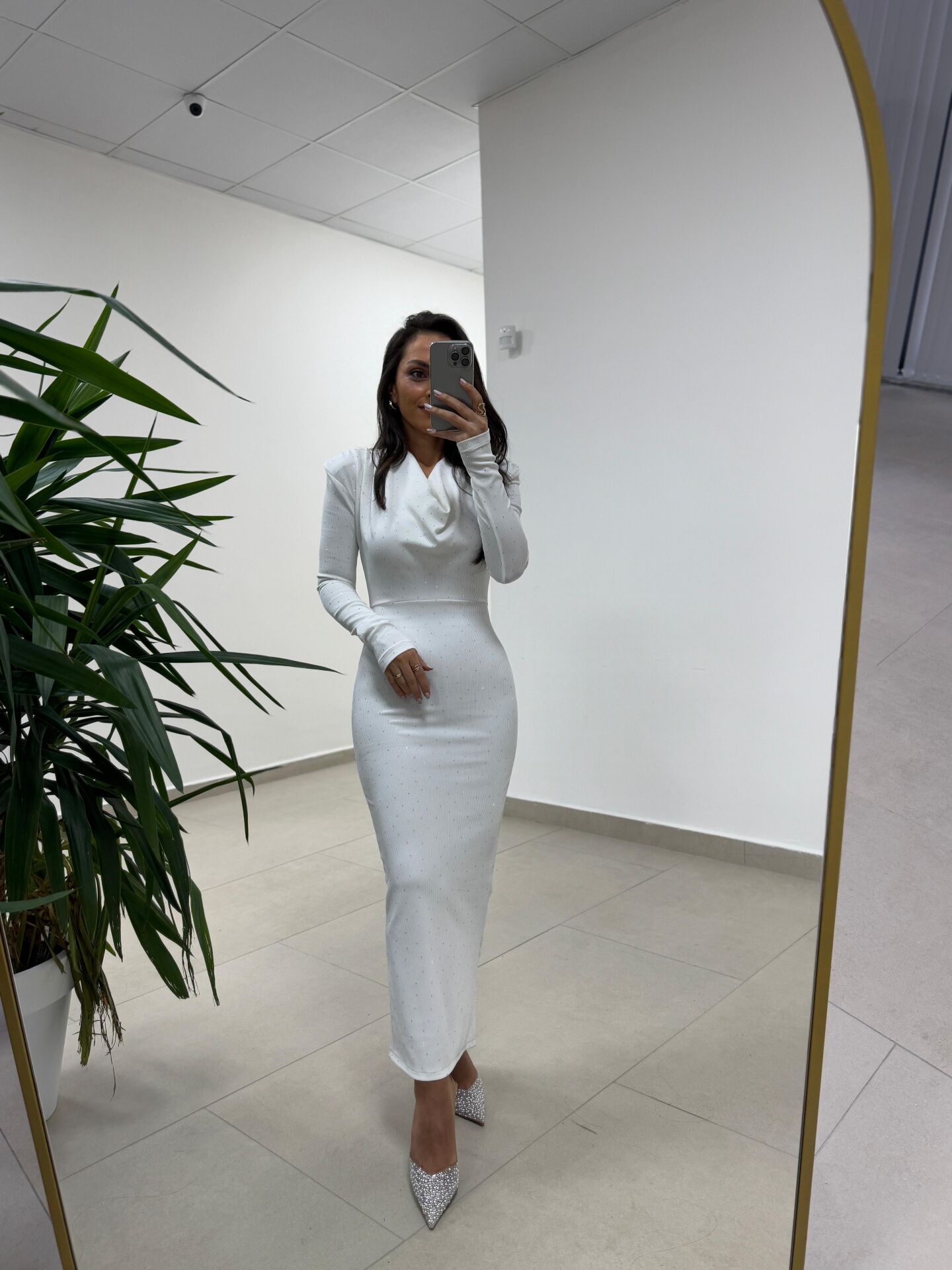 Np 1012 Beyaz Degaje Yaka Kalem Elbise