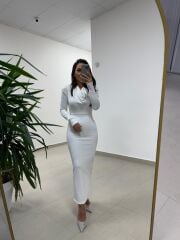 Np 1012 Beyaz Degaje Yaka Kalem Elbise