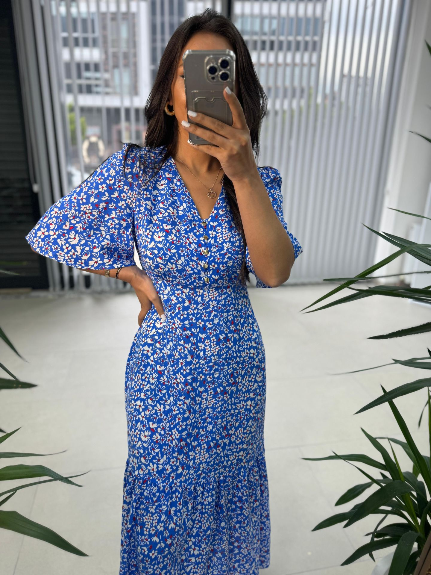 My 3109 Gold Buttoned Blue Viscose Dress