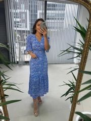 My 3109 Gold Buttoned Blue Viscose Dress