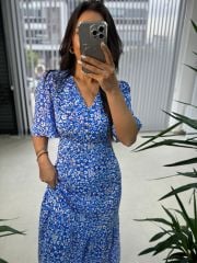 My 3109 Gold Buttoned Blue Viscose Dress