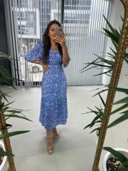 My 3109 Gold Buttoned Blue Viscose Dress