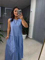 Cr 1420 Mavi Çizgili Elbise