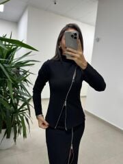 Ms 2124 Çelik Fermuar Detaylı Siyah Takım