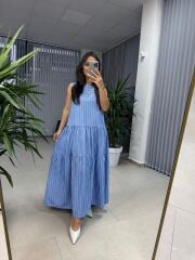 Cr 1420 Mavi Çizgili Elbise