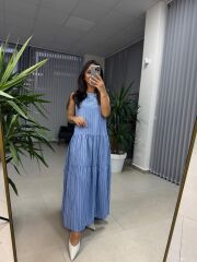 Cr 1420 Mavi Çizgili Elbise