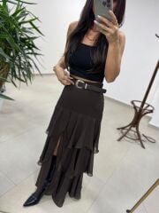 Ry 37219 Kat Kat Şifon Kemerli Kahve Etek