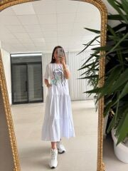 Dr 2583 Yüz Nakışlı Beyaz Tasarım Elbise