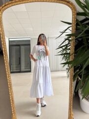 Dr 2583 Yüz Nakışlı Beyaz Tasarım Elbise