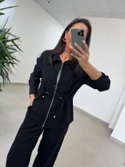 Art 4005 Poliviskon Fermuarlı Yan Büzgülü Siyah Takım