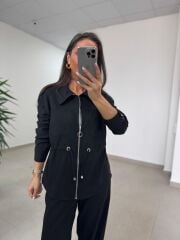 Art 4005 Poliviskon Fermuarlı Yan Büzgülü Siyah Takım