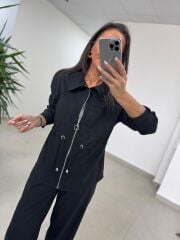 Art 4005 Poliviskon Fermuarlı Yan Büzgülü Siyah Takım