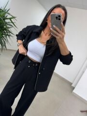 Art 4005 Poliviskon Fermuarlı Yan Büzgülü Siyah Takım