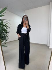 Art 4005 Poliviskon Fermuarlı Yan Büzgülü Siyah Takım