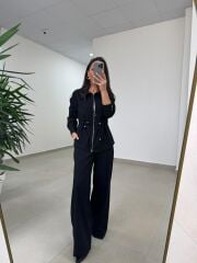 Art 4005 Poliviskon Fermuarlı Yan Büzgülü Siyah Takım