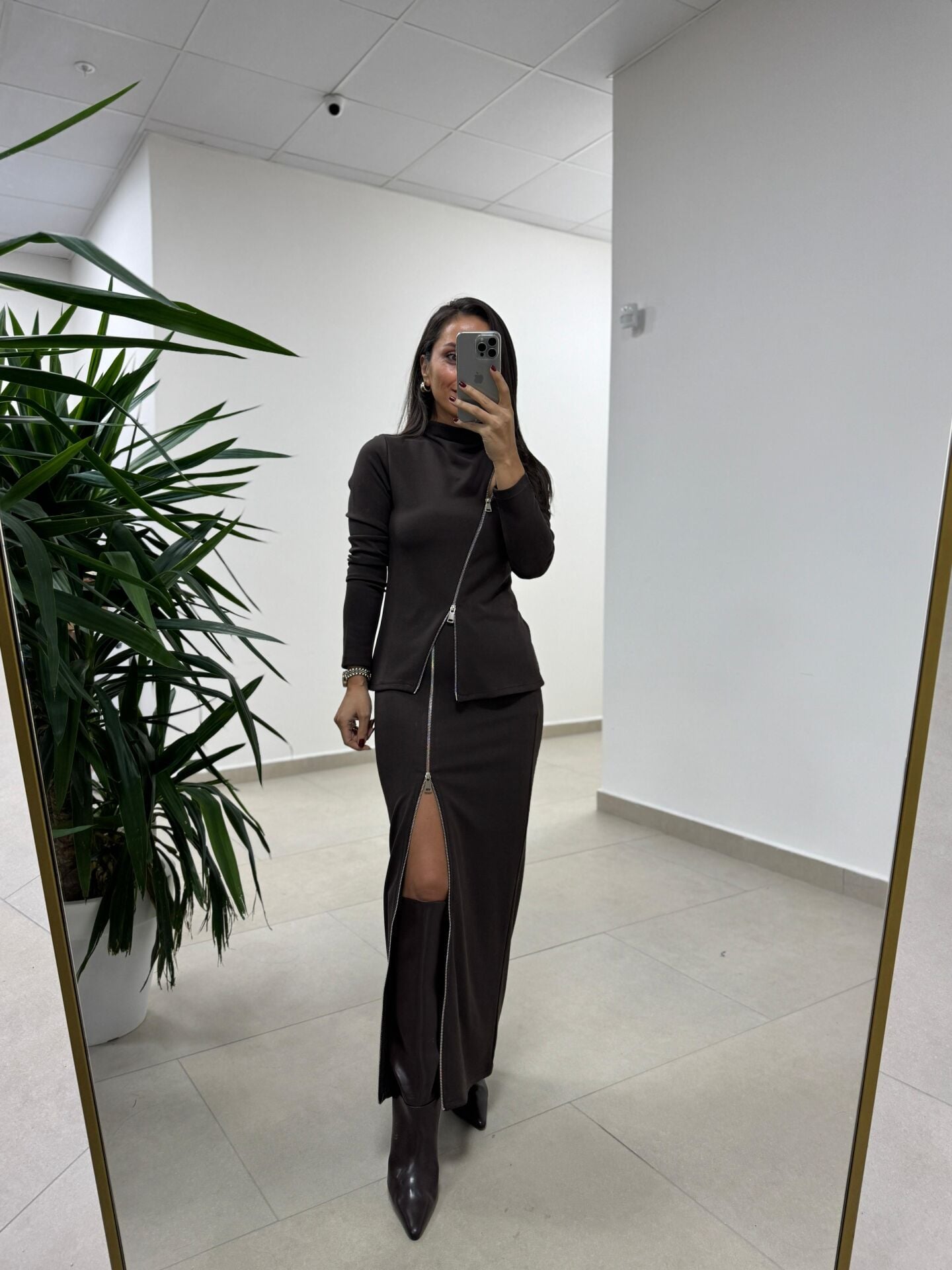 Ms 2124 Çelik Fermuar Detaylı Kahve Takım